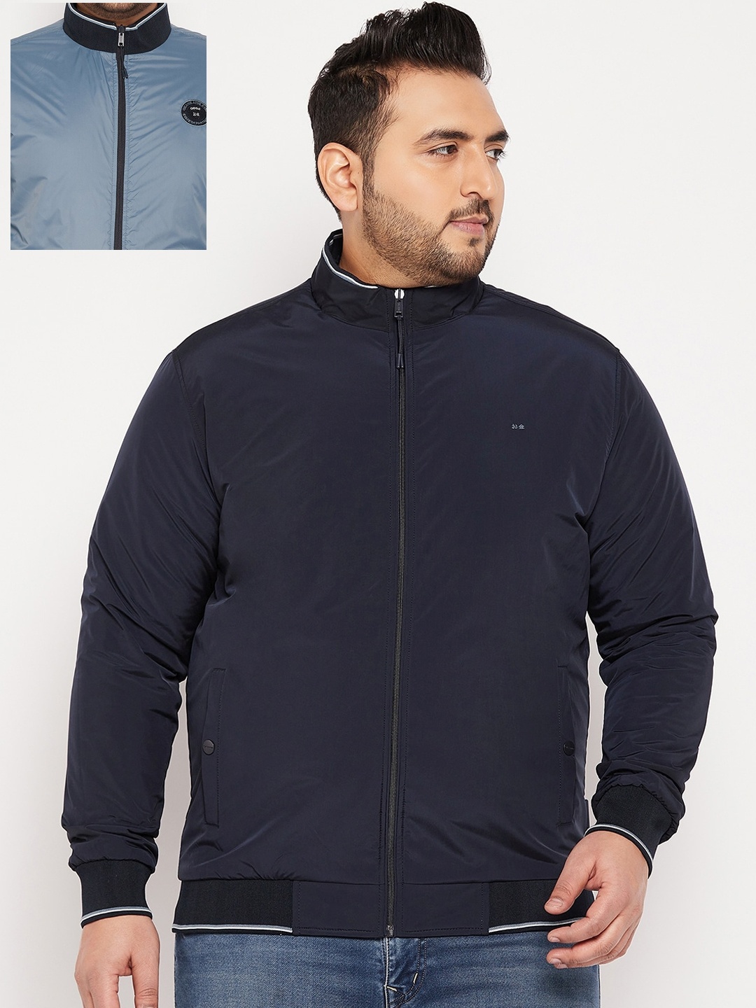 

Okane Men Plus Size Reversible Bomber Jacket, Navy blue