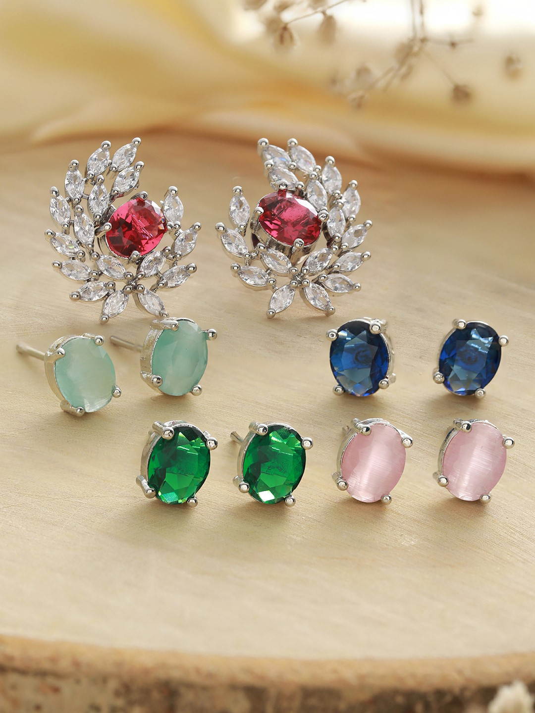 

Priyaasi Set OF 5 Silver-Plated Contemporary Studs Earrings