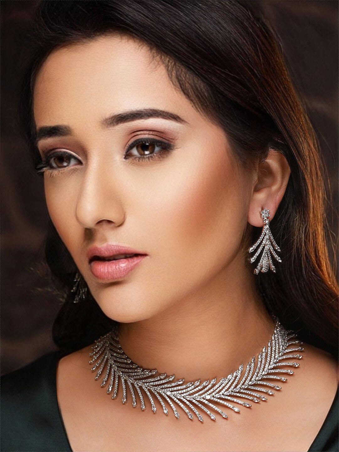 

Priyaasi Women Silver-Plated AD-Studded Jewellery Set, White
