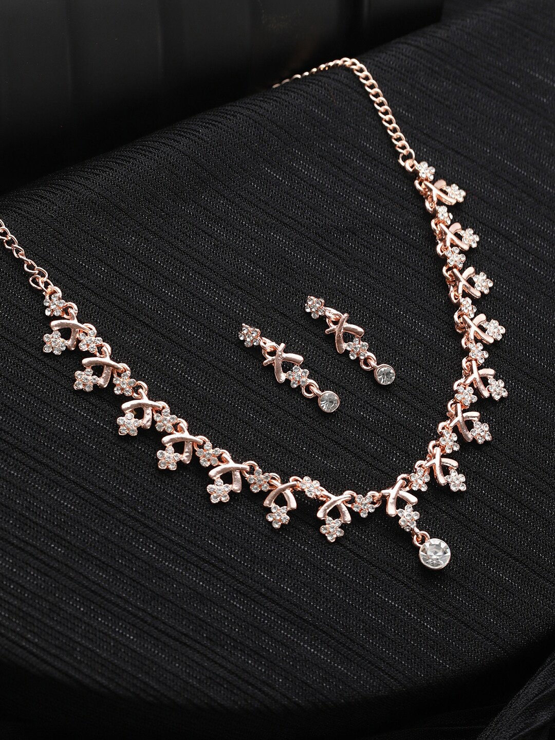

Priyaasi Women Rose Gold-Plated AD Studded Jewellery Set