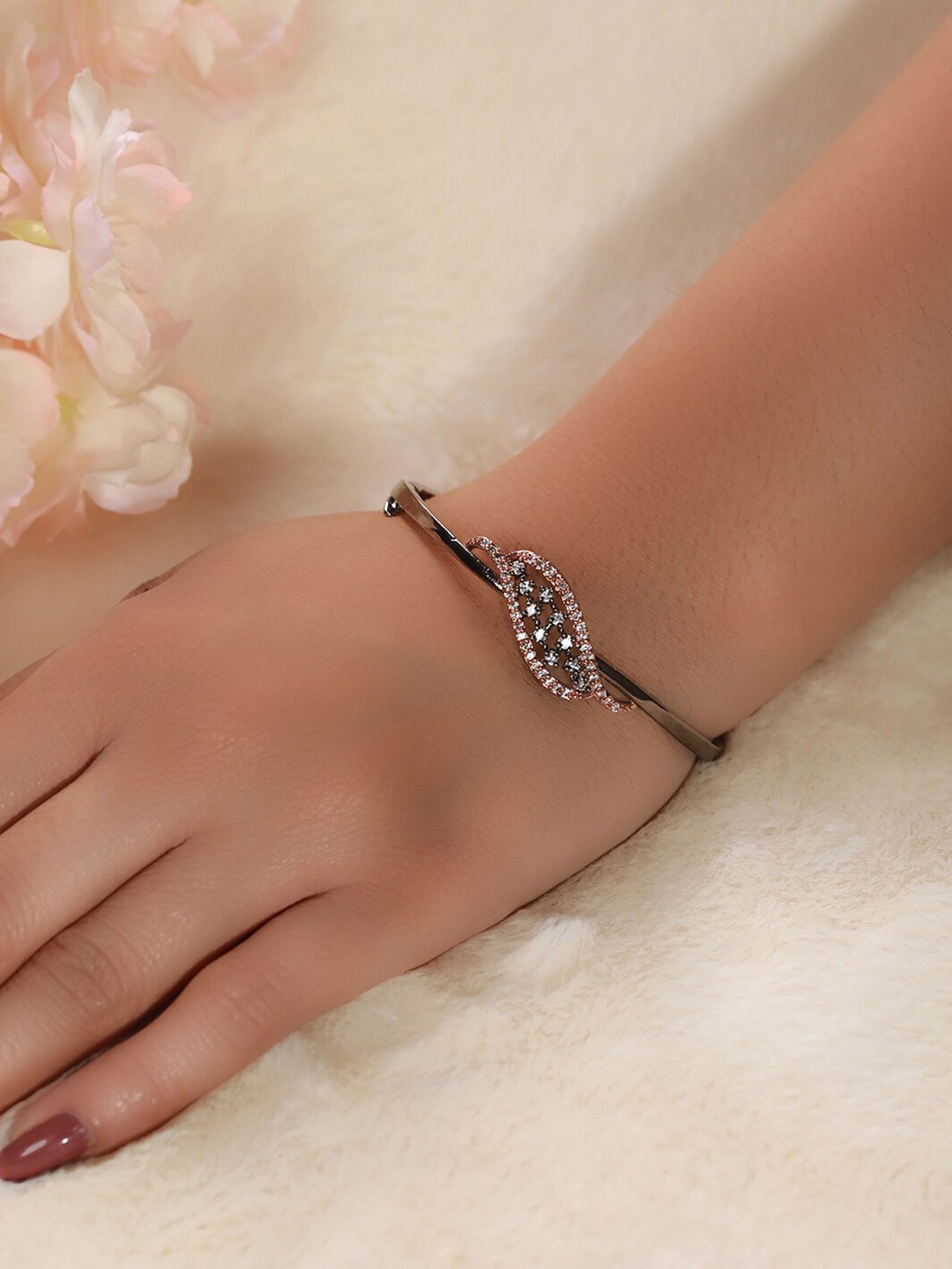 

Priyaasi Women American Diamond Silver-Plated Bangle-Style Bracelet