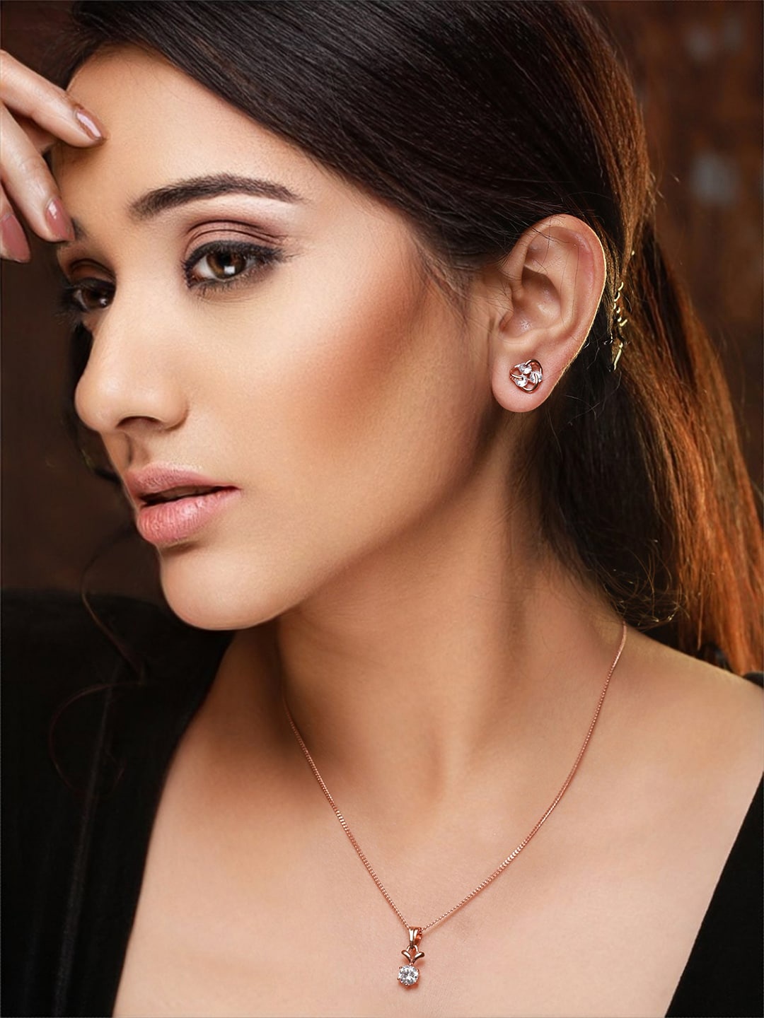 

Priyaasi Women Rose Gold-Plated AD-Studded Jewellery Set, White