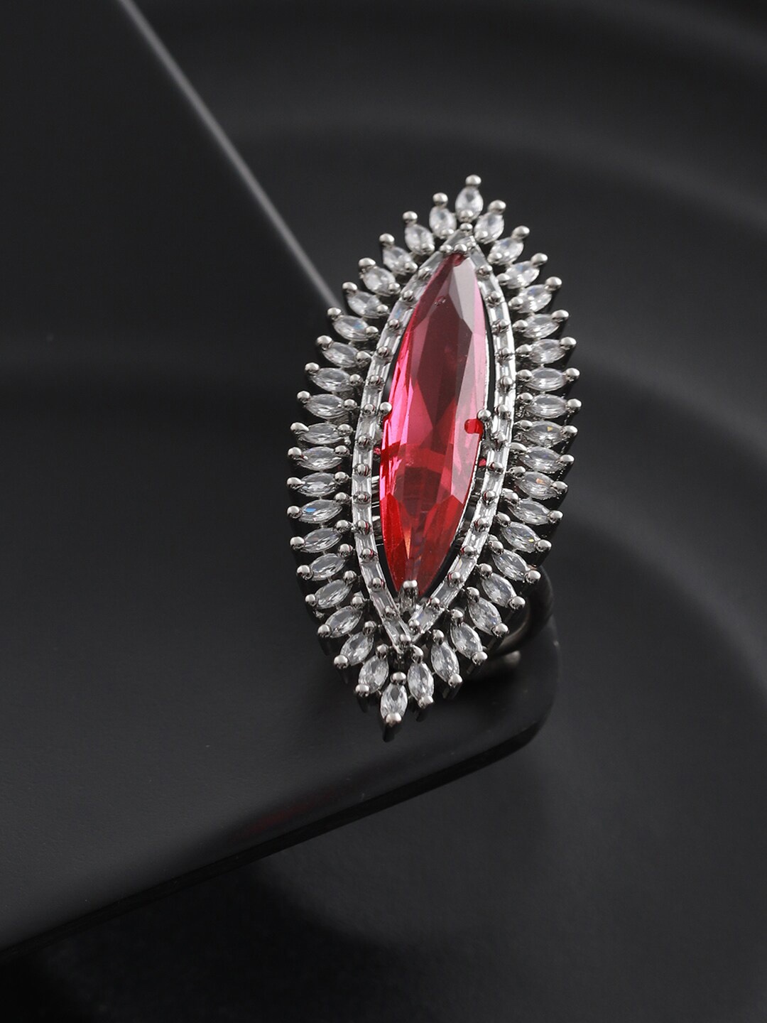 

Priyaasi Women Silver-Plated American Diamond Studded Finger Ring, Pink