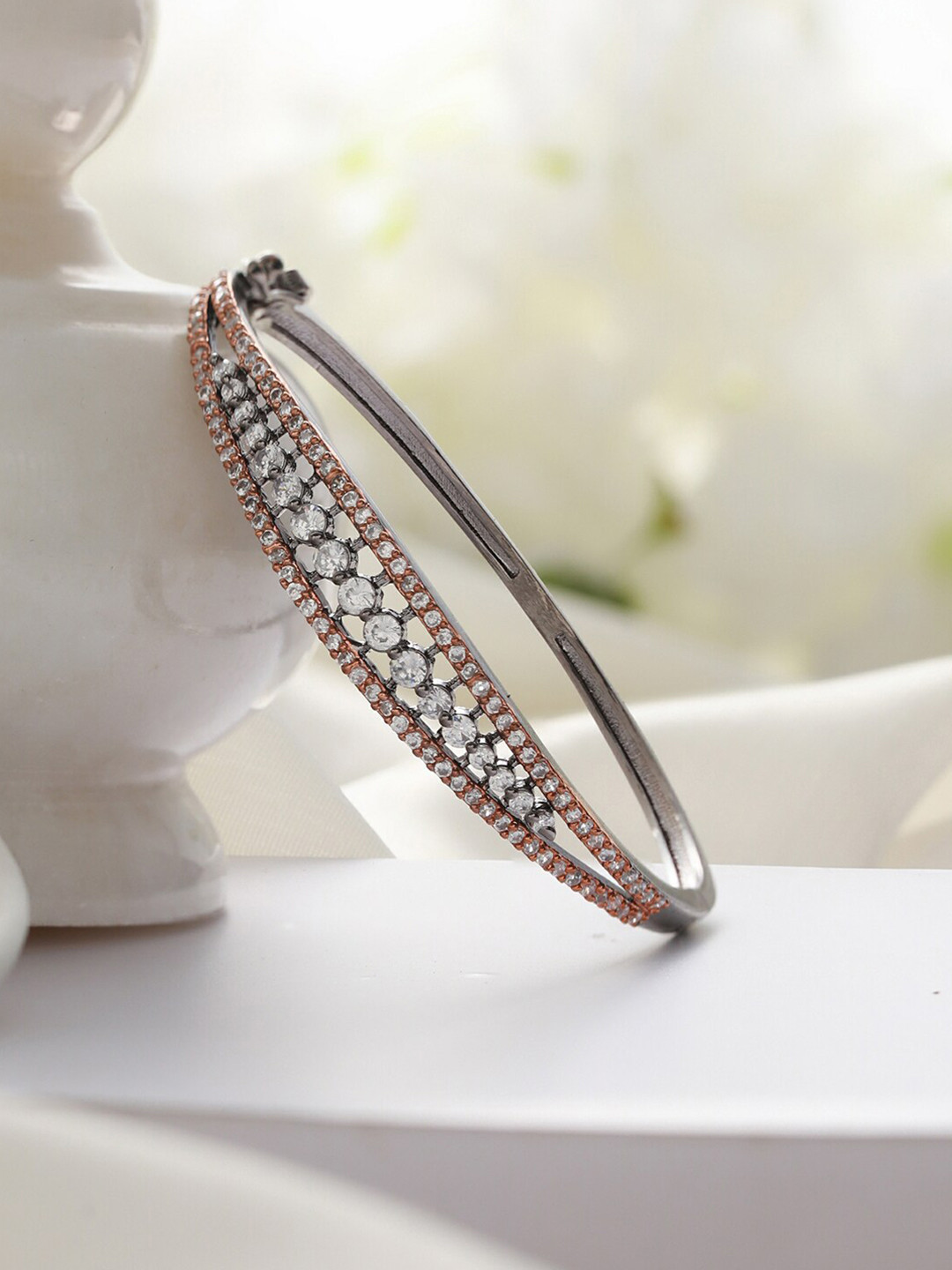 

Priyaasi Women American Diamond Rose Gold-Plated Bangle-Style Bracelet