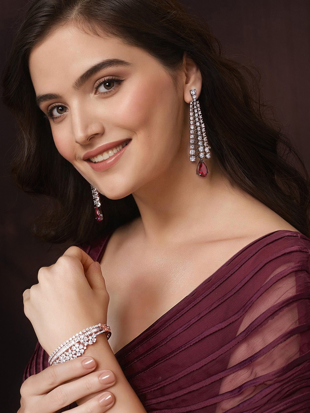 

Priyaasi Women American Diamond Rose Gold-Plated Bangle-Style Bracelet