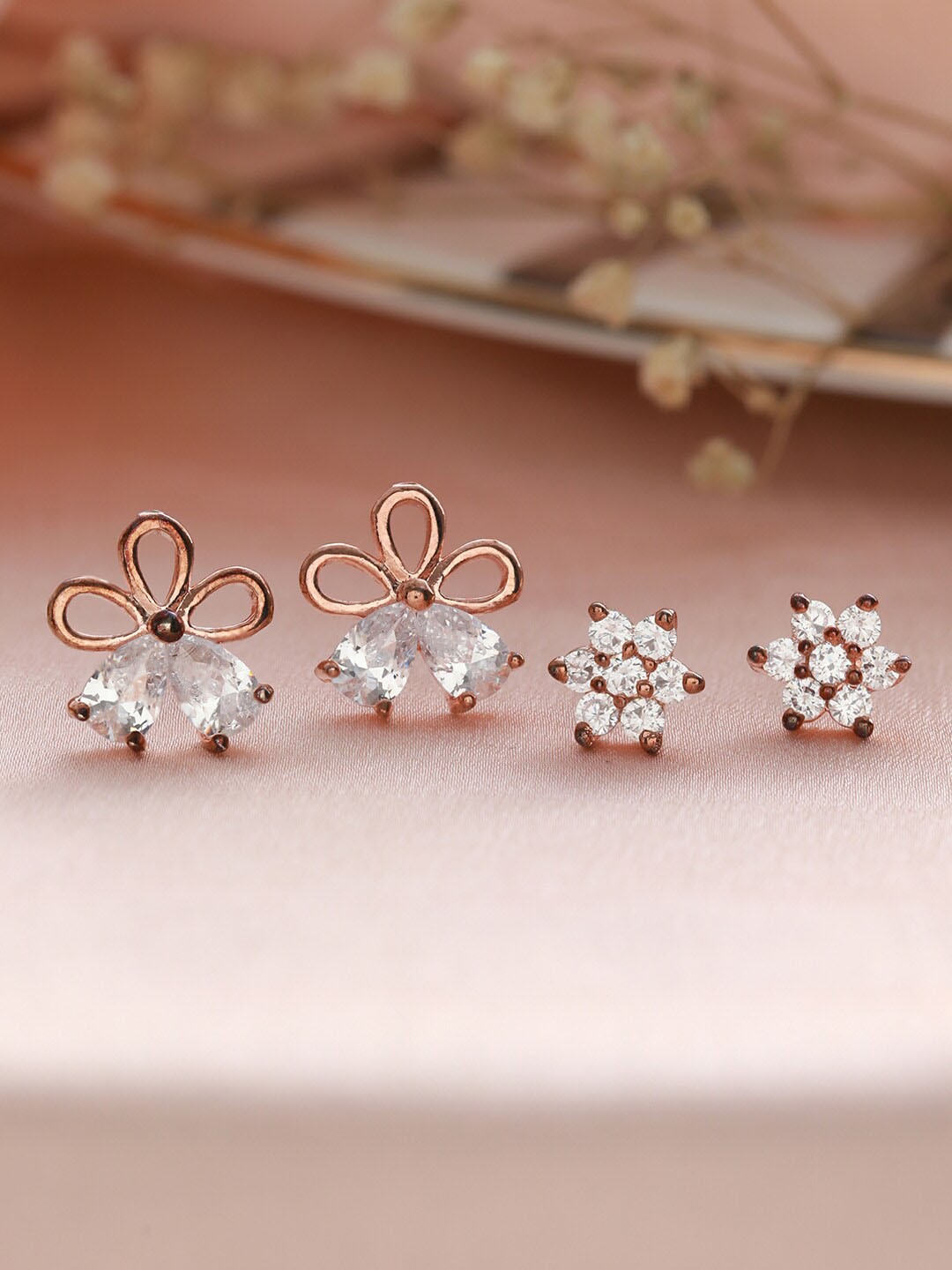 

Priyaasi Pack of 2 Rose Gold Contemporary Studs Earrings