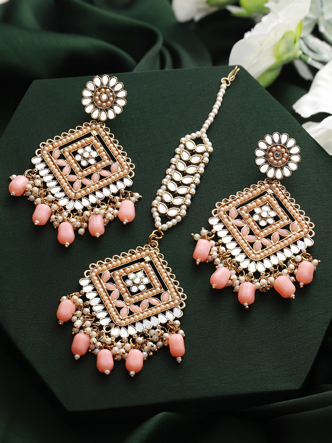 

Priyaasi Gold-Plated Contemporary Drop Earrings, Peach