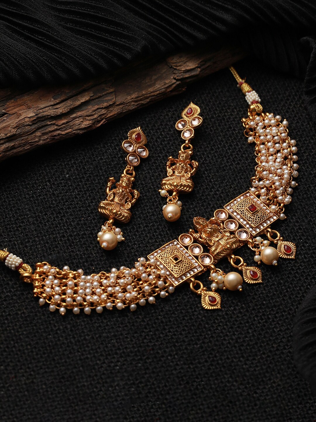 

Priyaasi Gold-Plated Pearls Studded & Beaded Multi-Layered Choker Jewellery Set