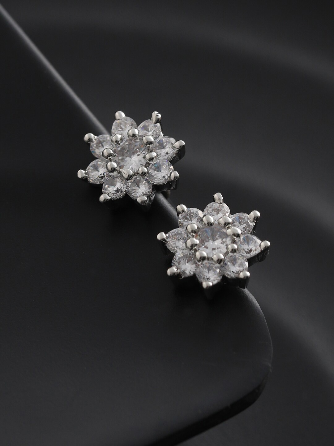 

Priyaasi Silver-Plated American Diamond Studs Earrings