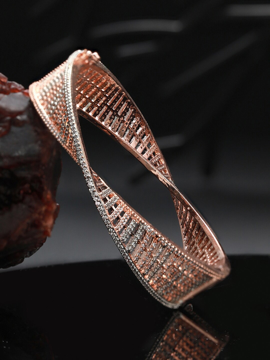 

Priyaasi Women American Diamond Rose Gold-Plated Bangle-Style Bracelet