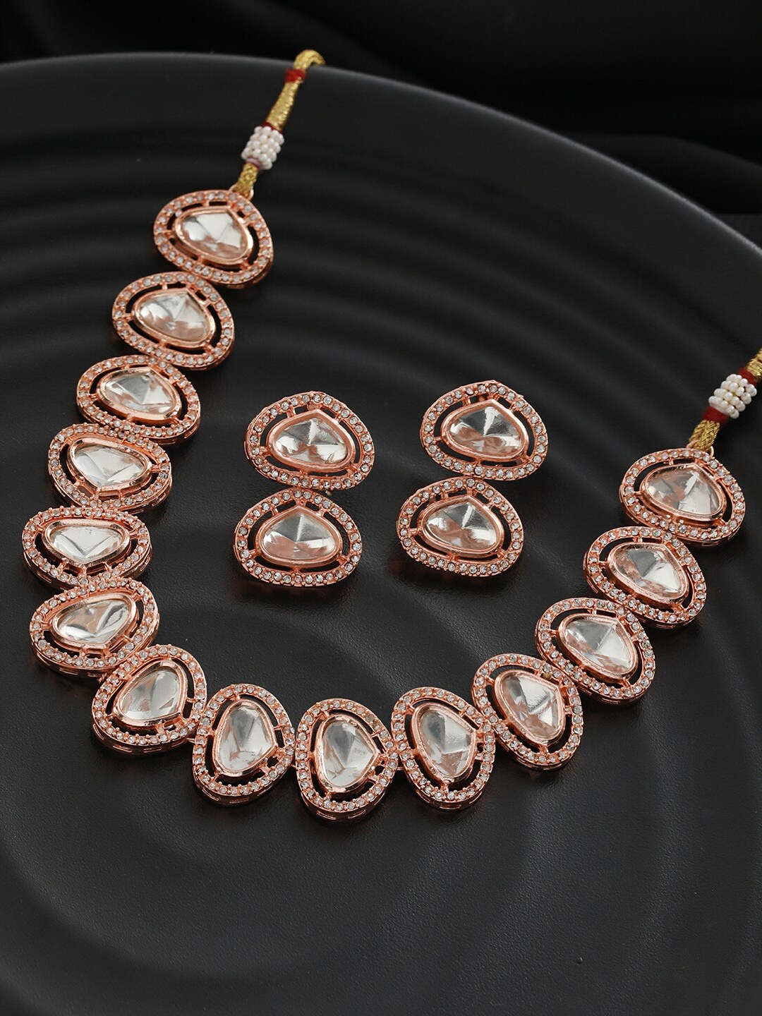 

Priyaasi Rose Gold-Plated Kundan & AD Stone-Studded Jewellery Set