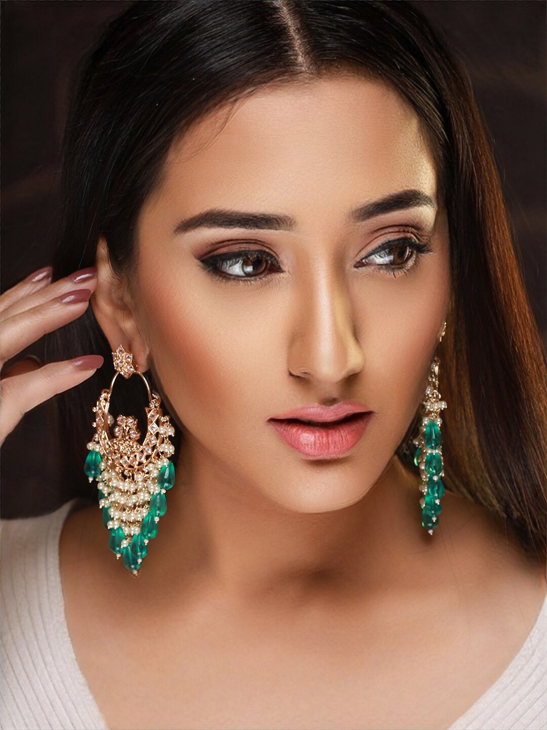 

Priyaasi Gold-Plated Contemporary Chandbalis Earrings
