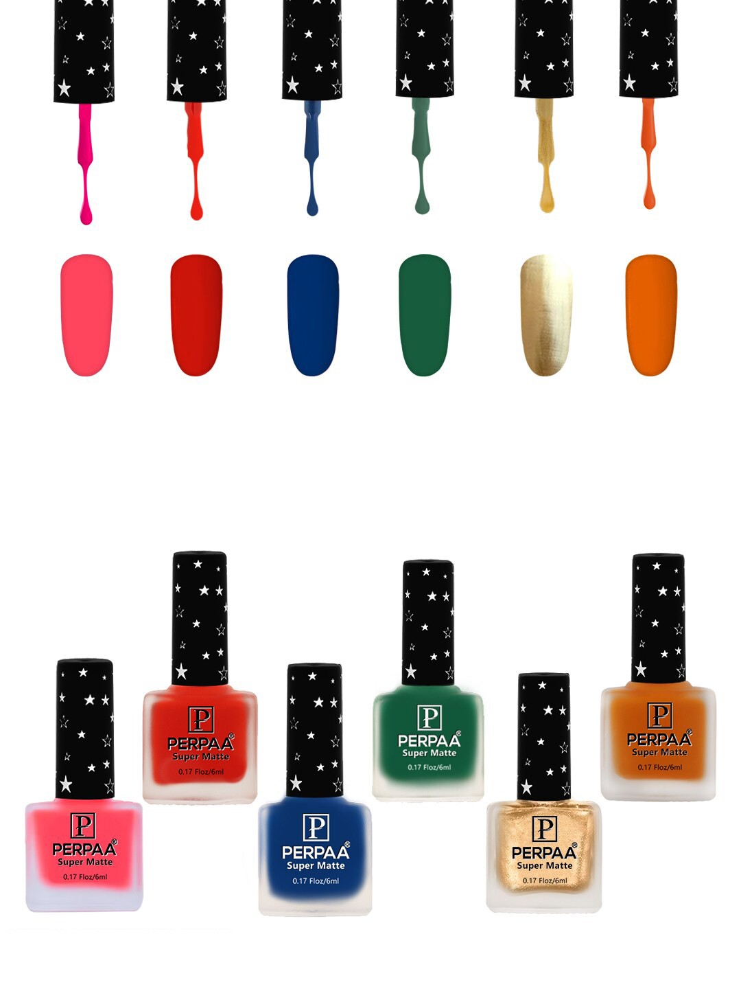 

PERPAA Set Of 6 Super Matte Gel Based Nail Polish - 6 ml Each, Multi