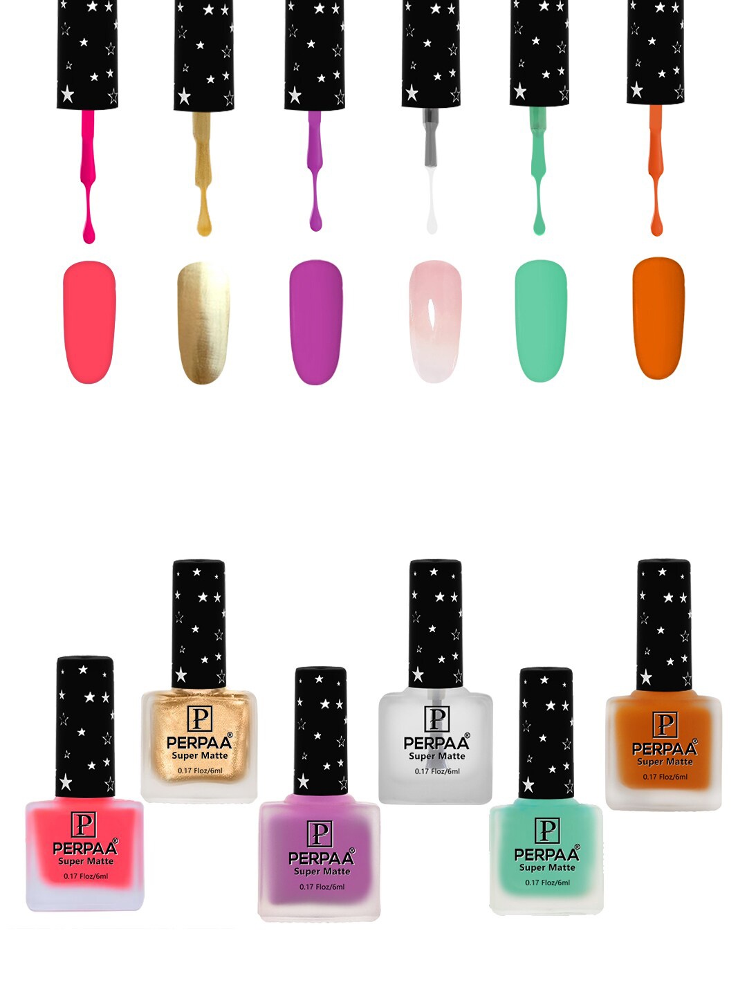 

PERPAA Set Of 6 Super Matte Gel Based Nail Polish - 6 ml Each, Multi