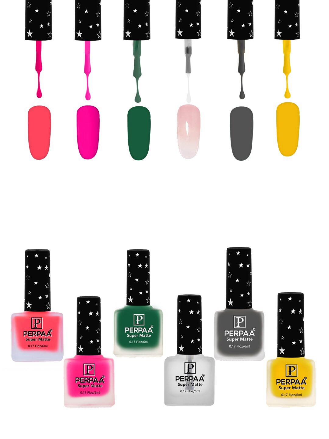 

PERPAA Set Of 6 Super Matte Gel Based Nail Polish - 6 ml Each, Multi