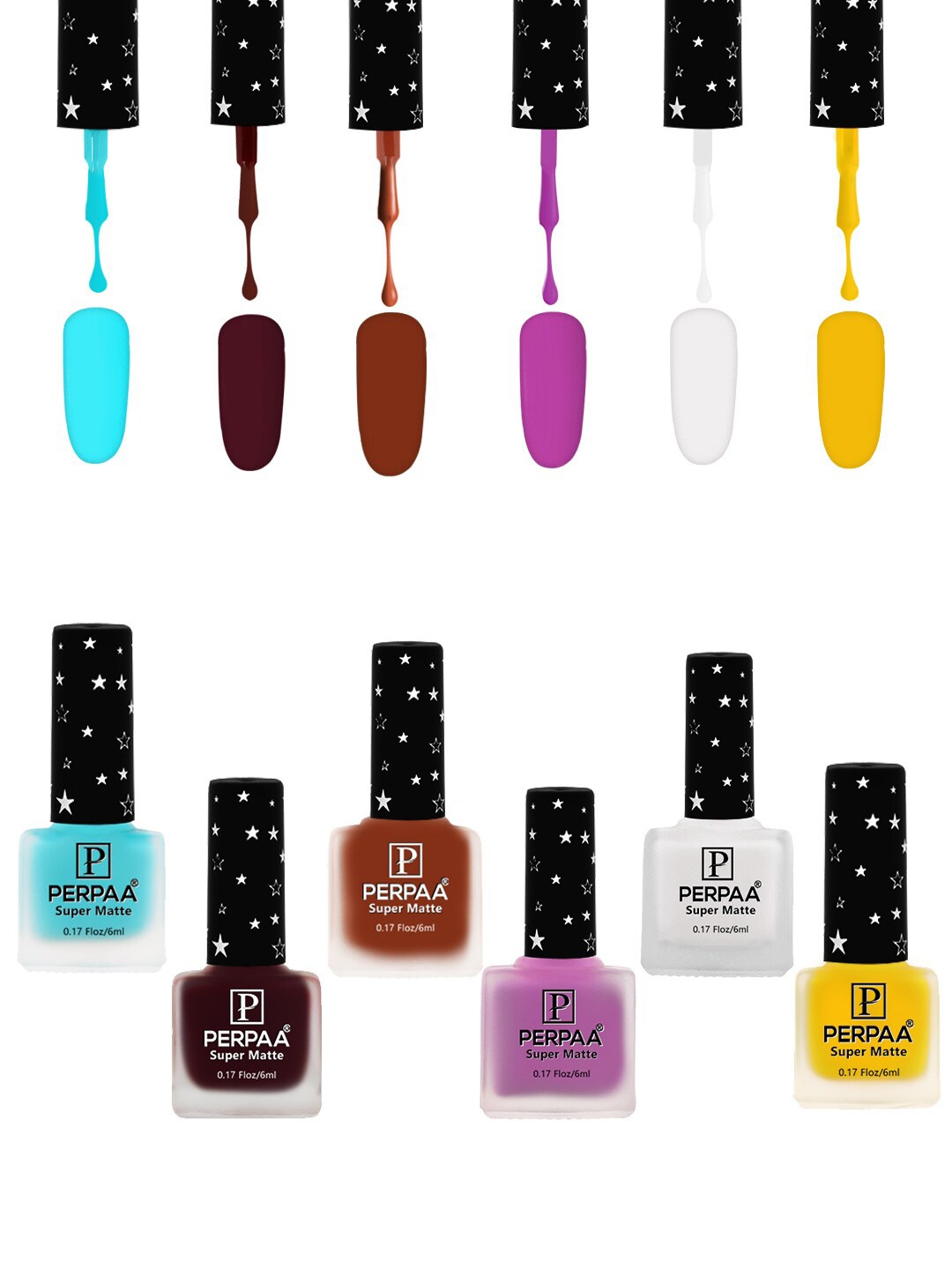 

PERPAA Set Of 6 Super Matte Gel Based Nail Polish - 6 ml Each, Multi