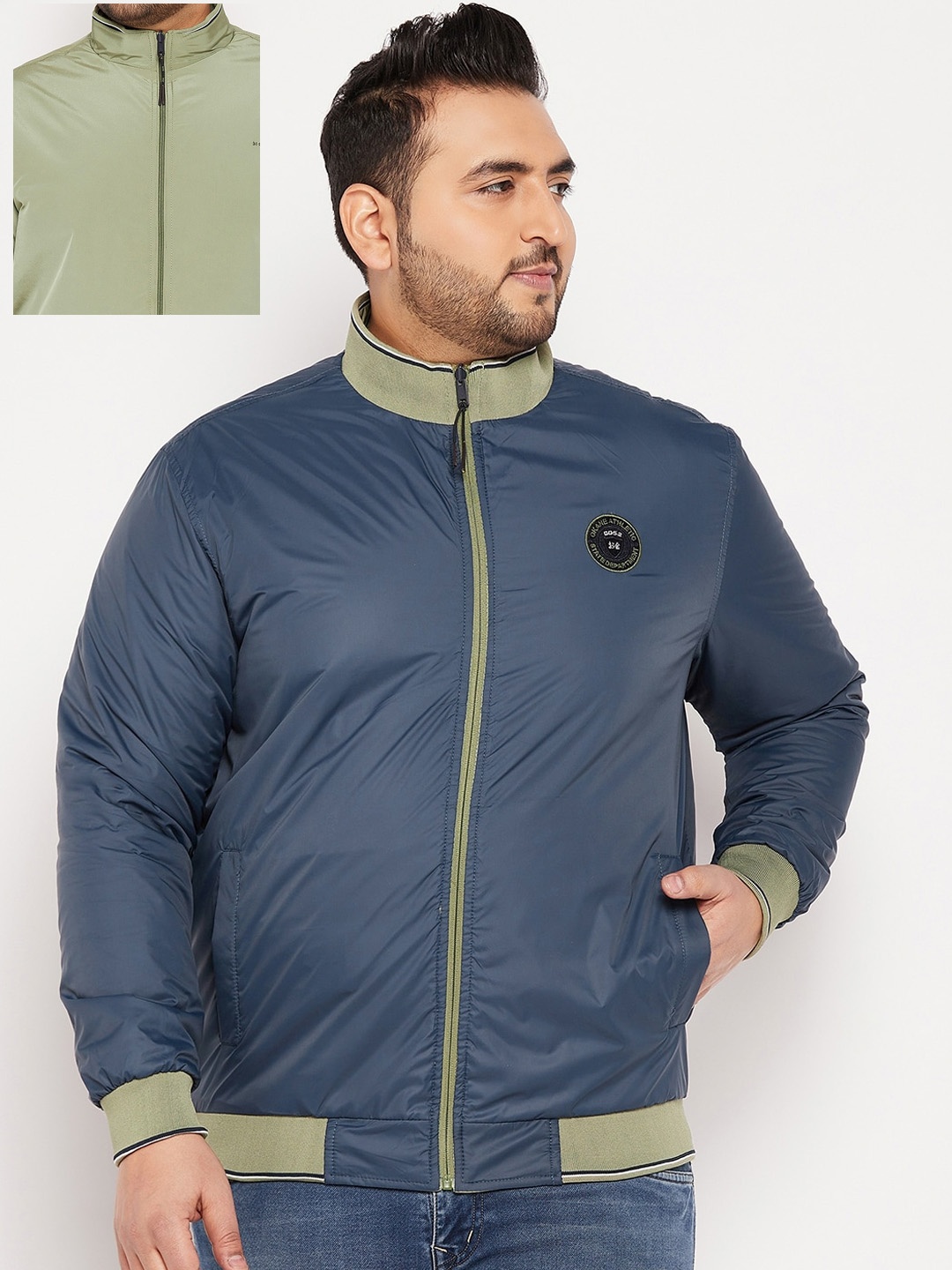 

Okane Men Plus Size Reversible Bomber Jacket, Olive