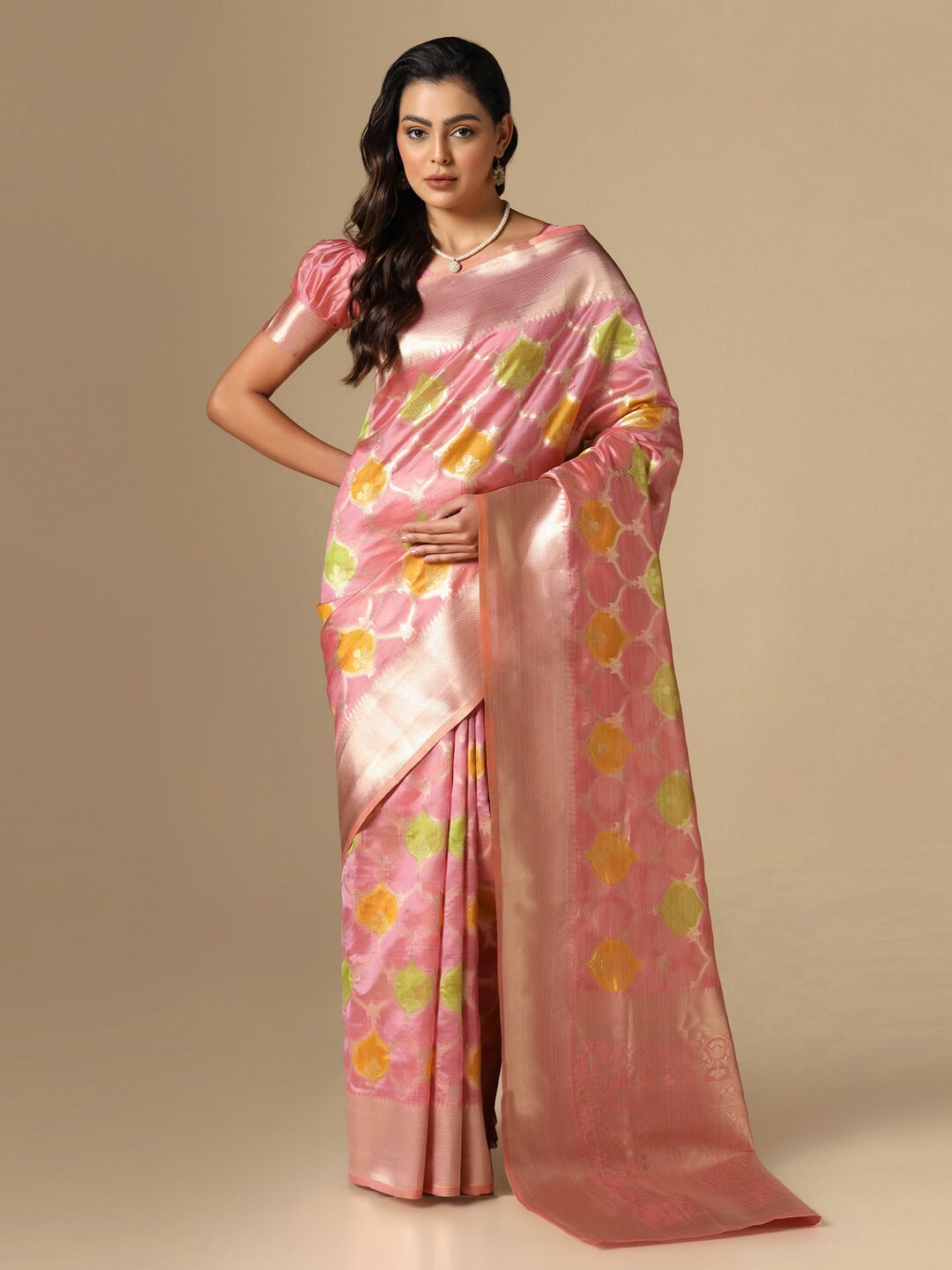 

Mitera Ethnic Motifs Zari Organza Banarasi Saree, Pink