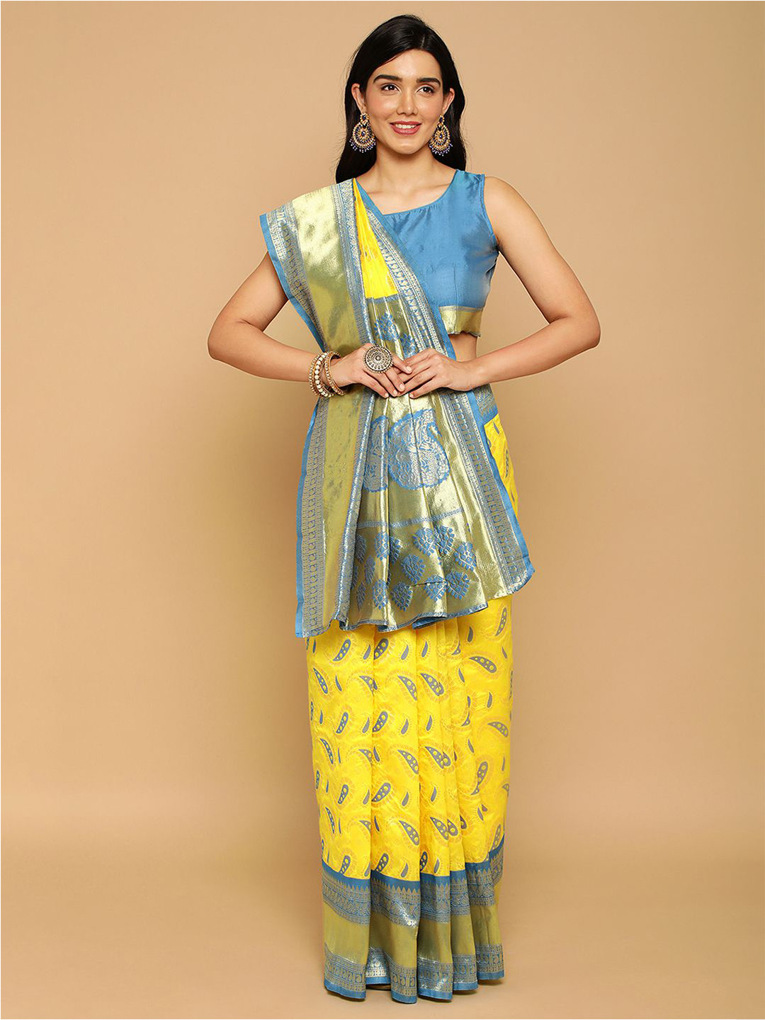 

Mitera Ethnic Motifs Zari Banarasi Saree, Yellow