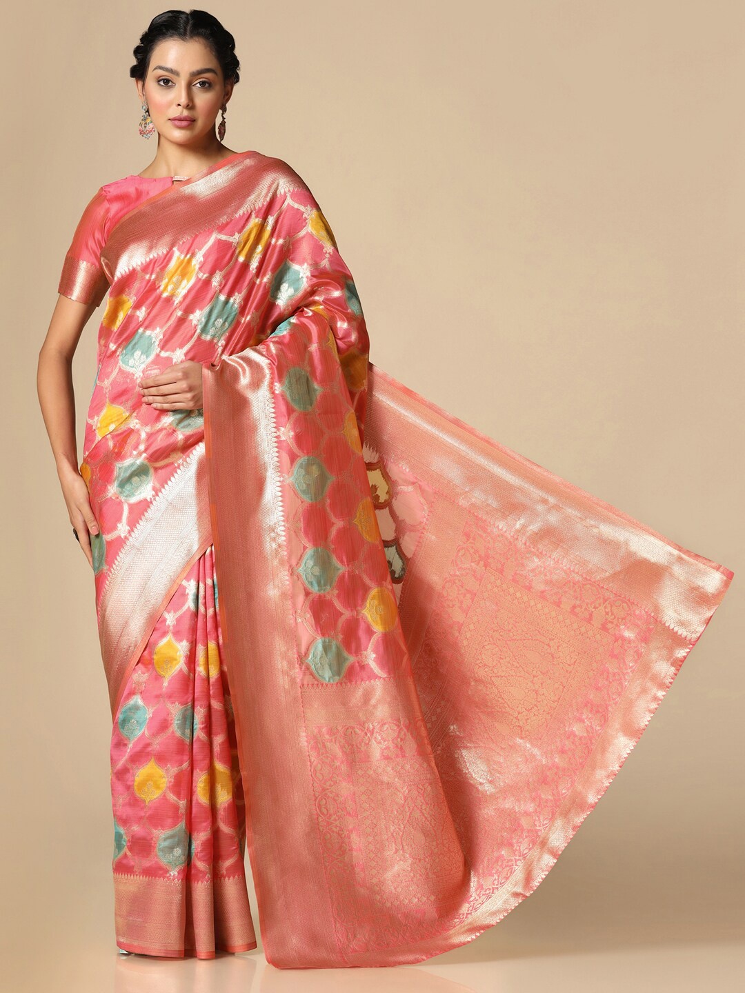 

Mitera Ethnic Motifs Zari Organza Banarasi Saree, Red