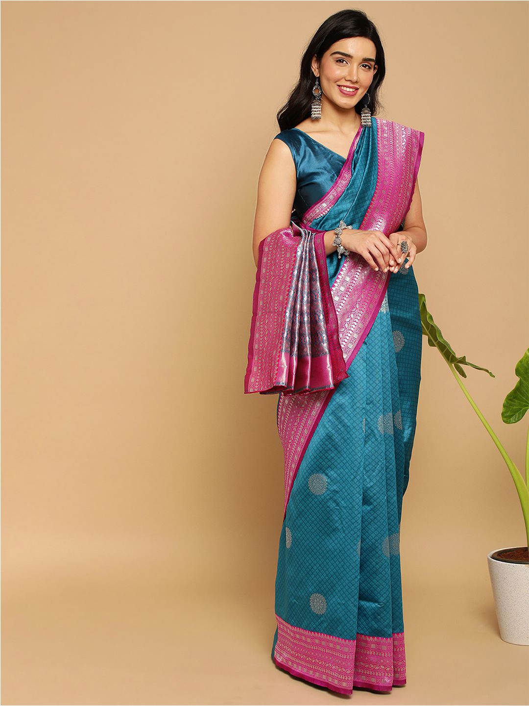 

Mitera Ethnic Motifs Zari Banarasi Saree, Teal