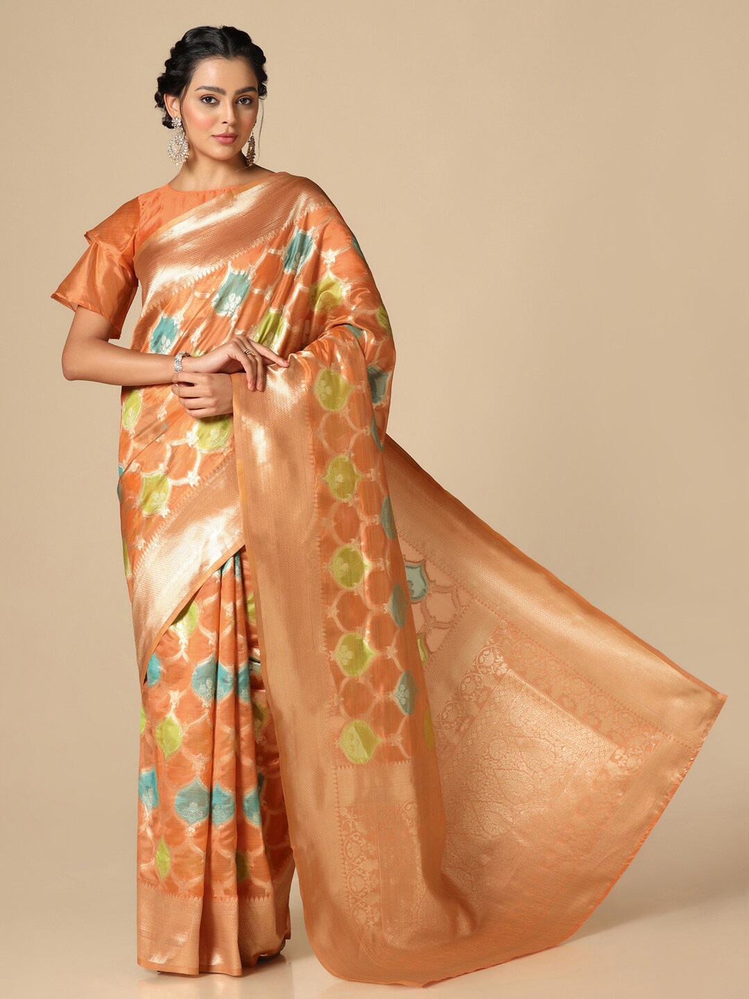 

Mitera Woven Design Zari Organza Banarasi Saree, Orange