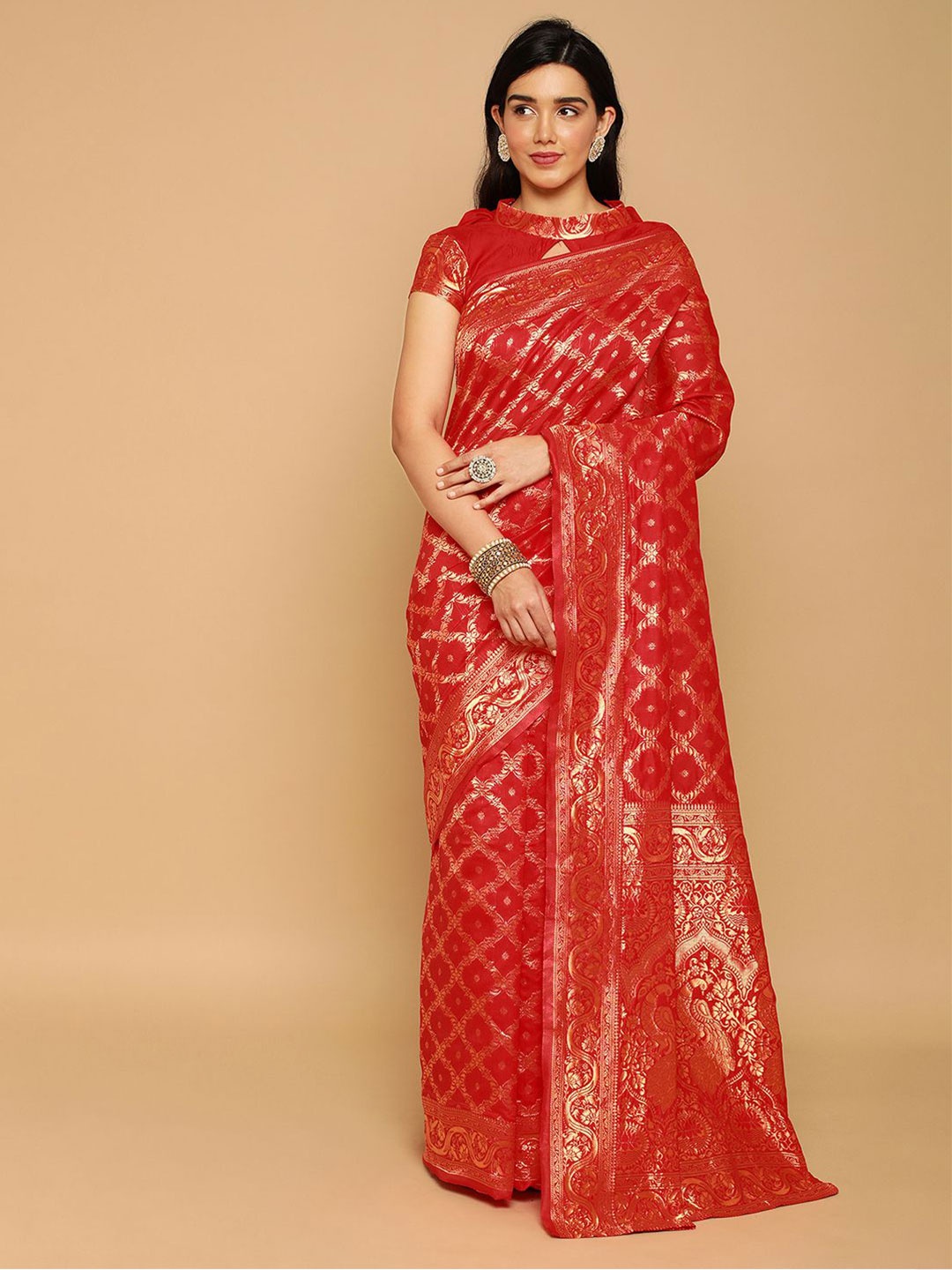 

Mitera Woven Design Zari Banarasi Saree, Red