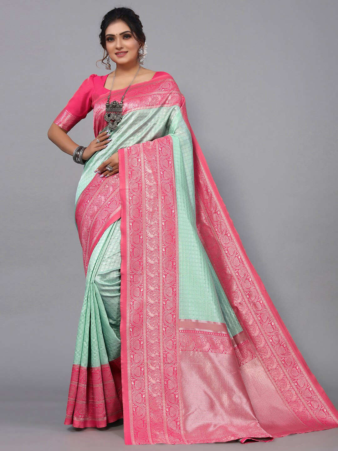 

Mitera Woven Design Zari Banarasi Saree, Sea green