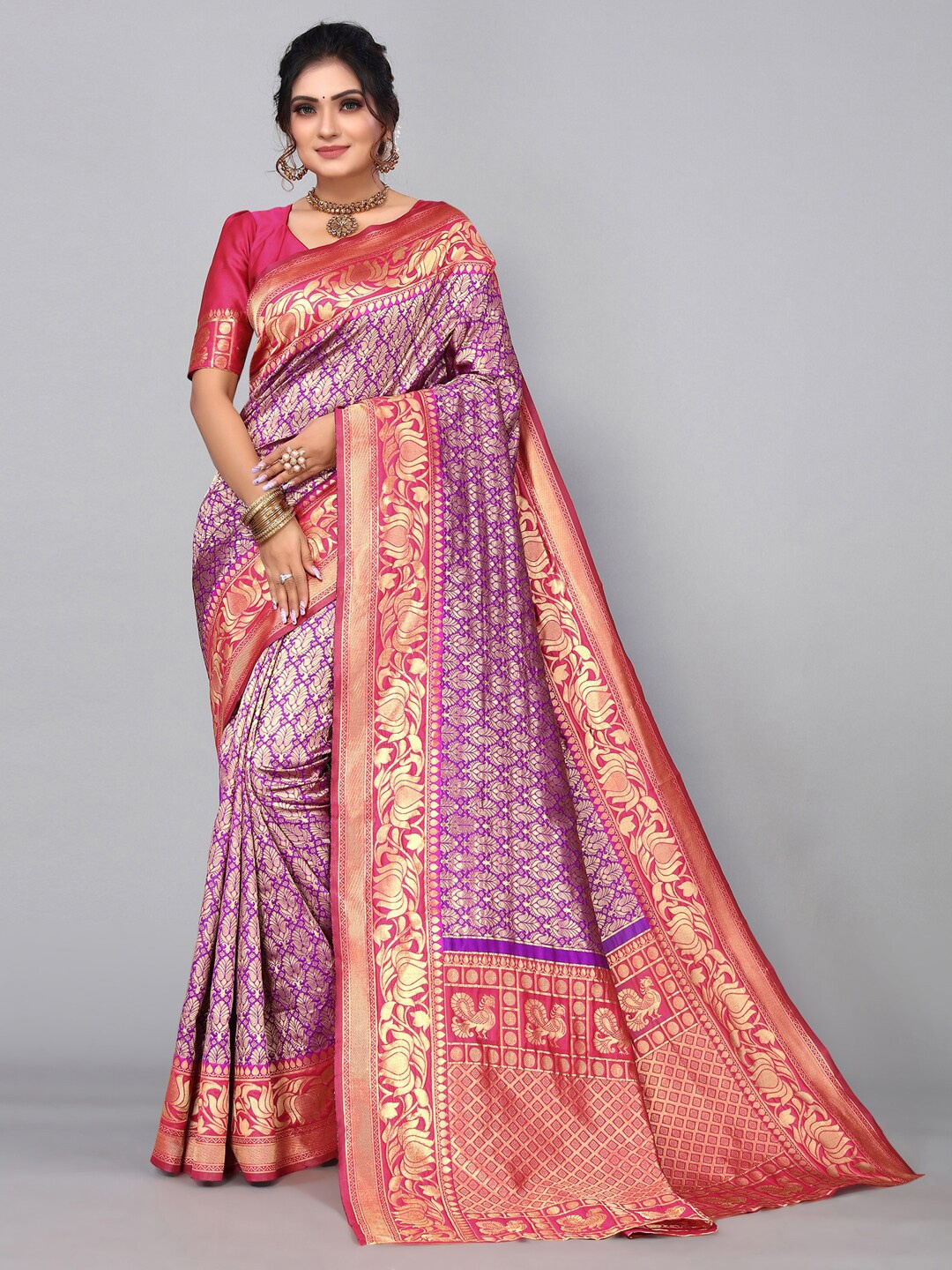 

Mitera Woven Design Zari Banarasi Saree, Purple