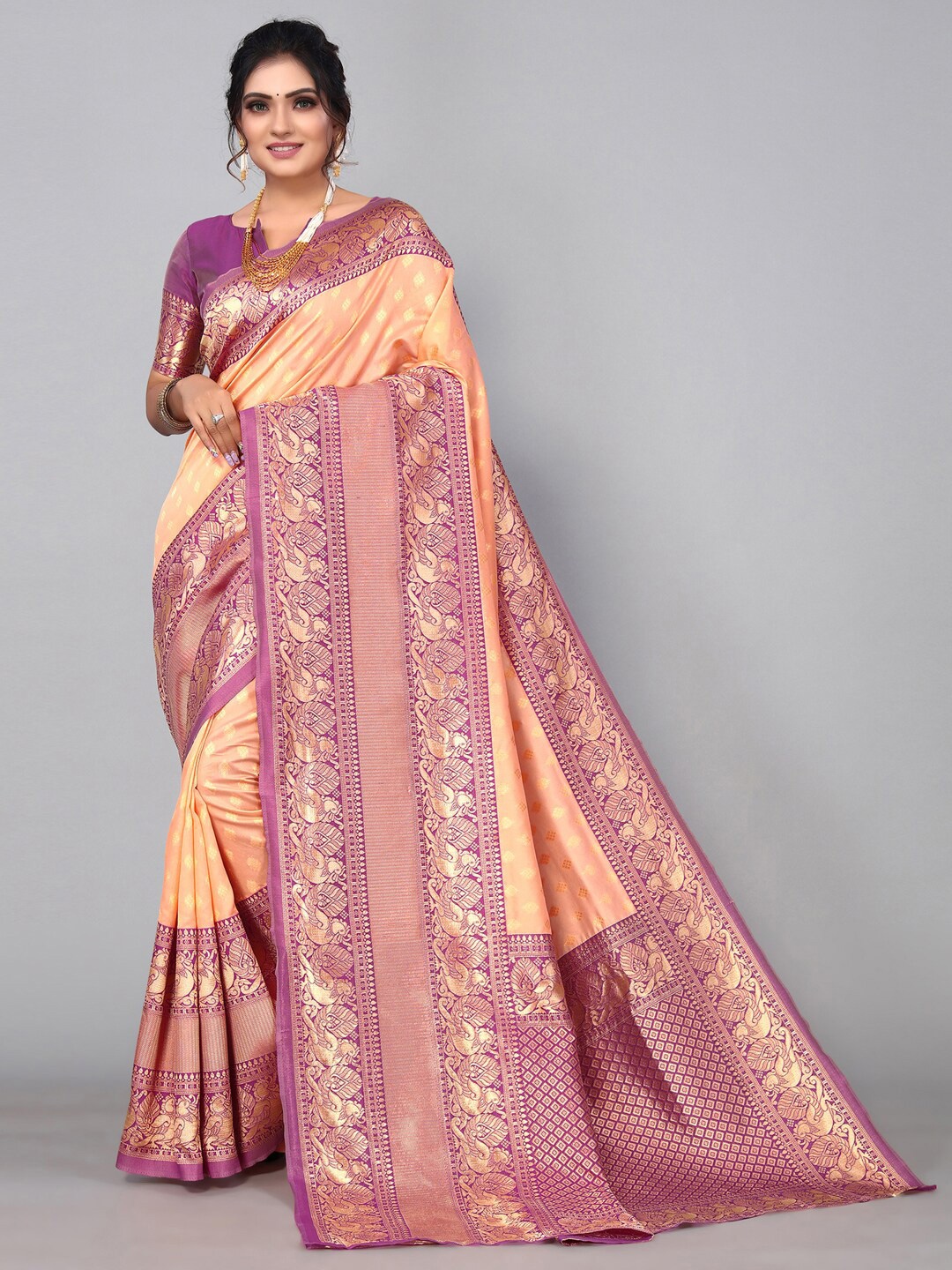 

Mitera Woven Design Zari Banarasi Saree, Peach