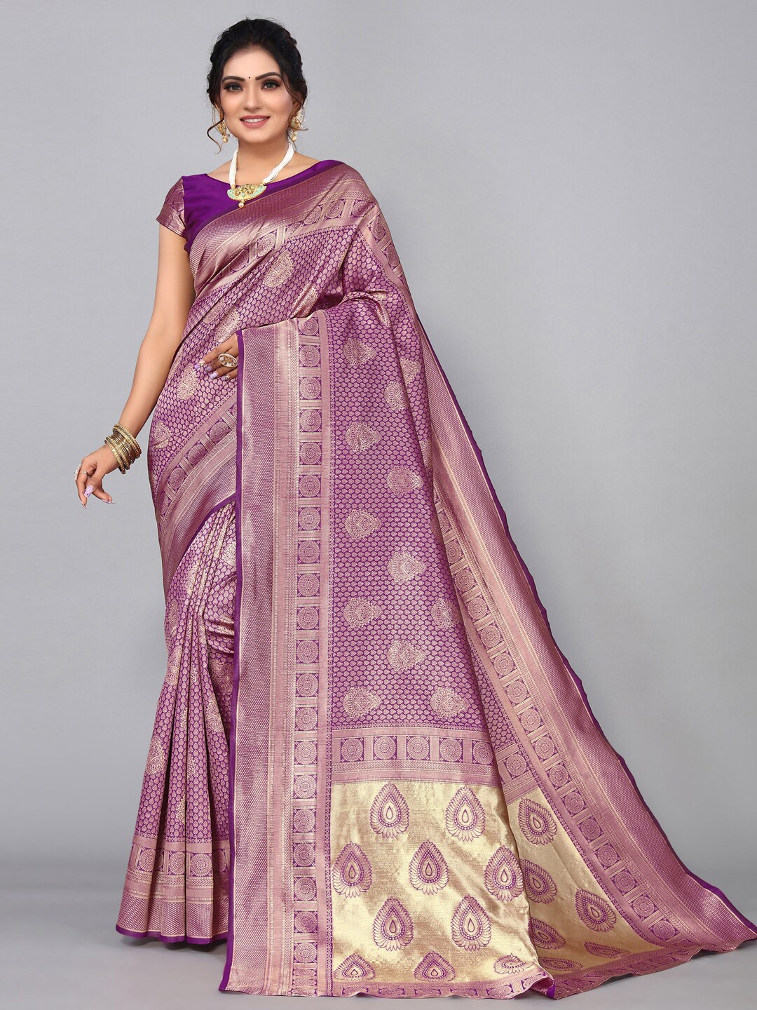 

Mitera Woven Design Zari Banarasi Saree, Purple