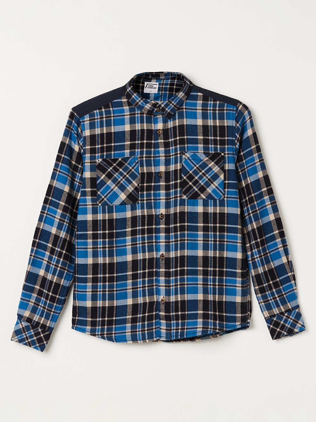 

Fame Forever by Lifestyle Boys Tartan Checked Casual Pure Cotton Shirt, Blue