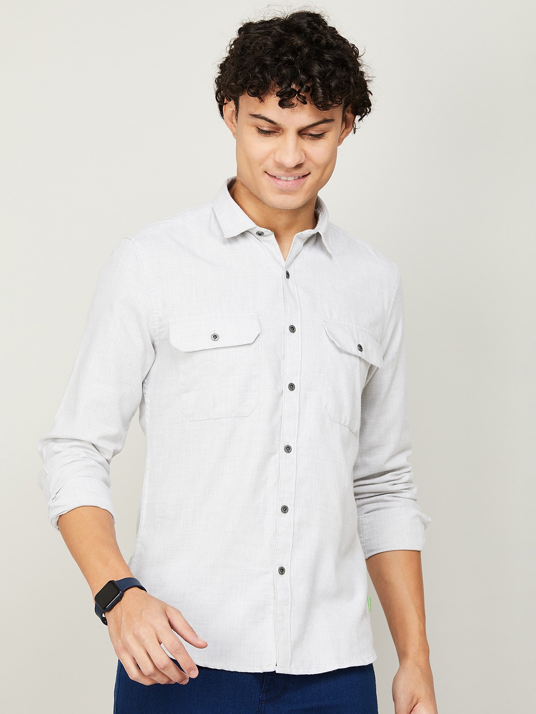 

Bossini Men Slim Fit Casual Cotton Shirt, Grey