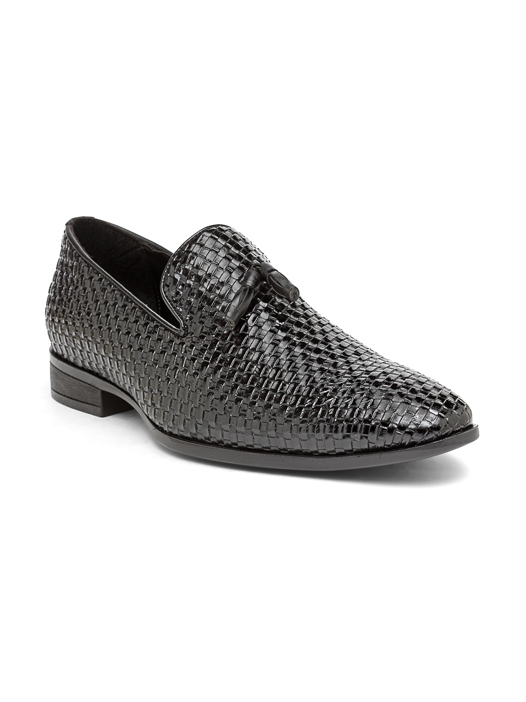 

San Frissco Men Black Basketweave-Textured Semiformal Slip-Ons