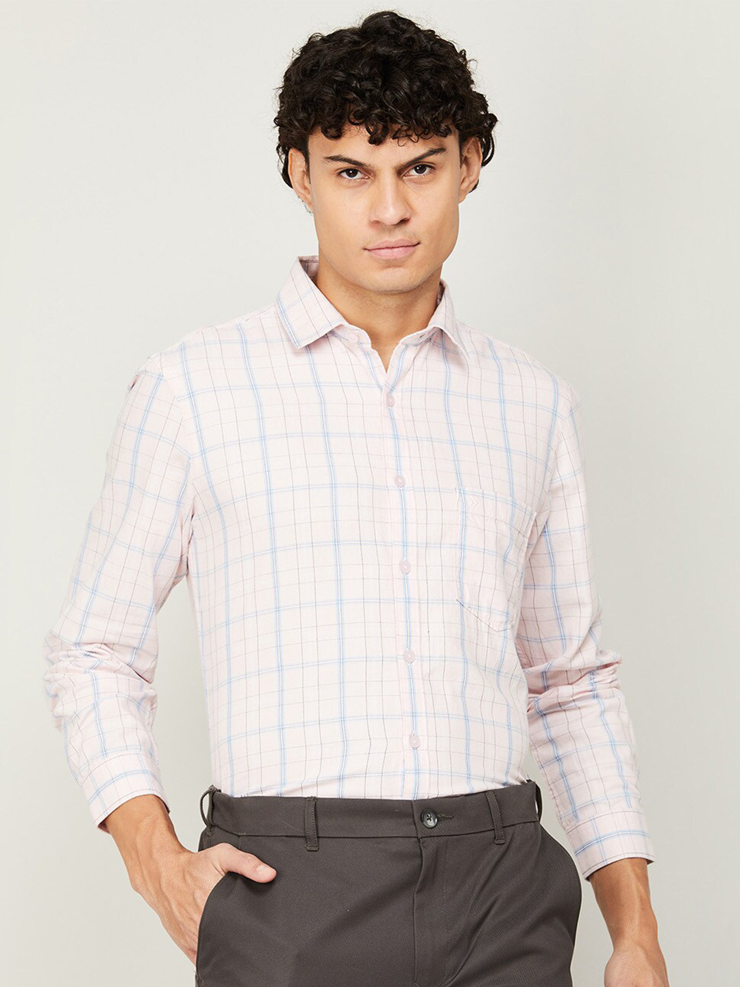 

CODE by Lifestyle Men Slim Fit Checked Formal Cotton Shirt, Pink