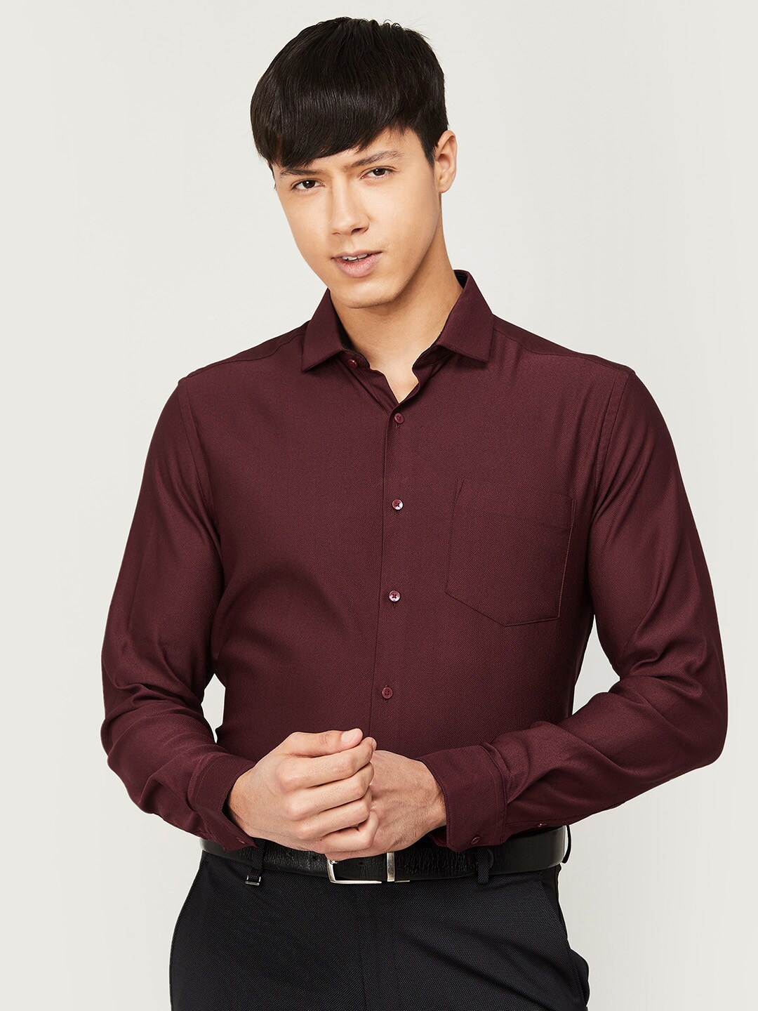 

CODE by Lifestyle Men Spread Collar Formal Shirt, Maroon
