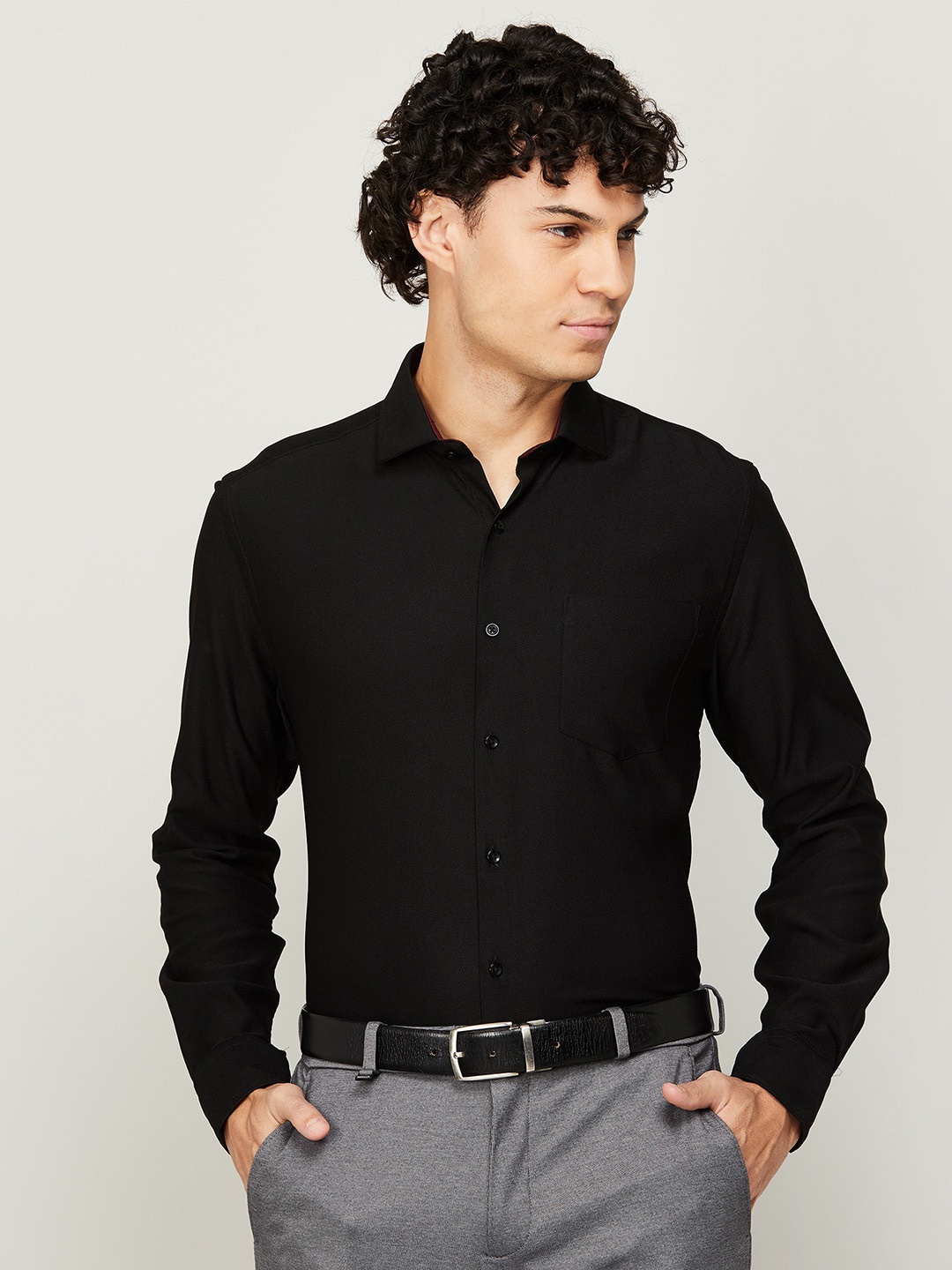 

CODE by Lifestyle Men Spread Collar Formal Shirt, Black