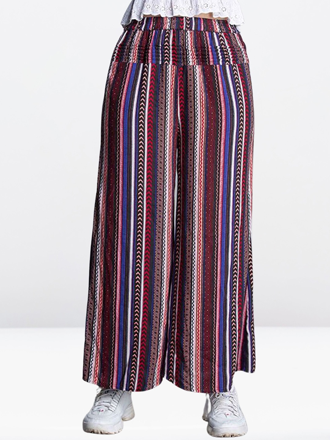 

MKOAL Women Striped Palazzos, Maroon