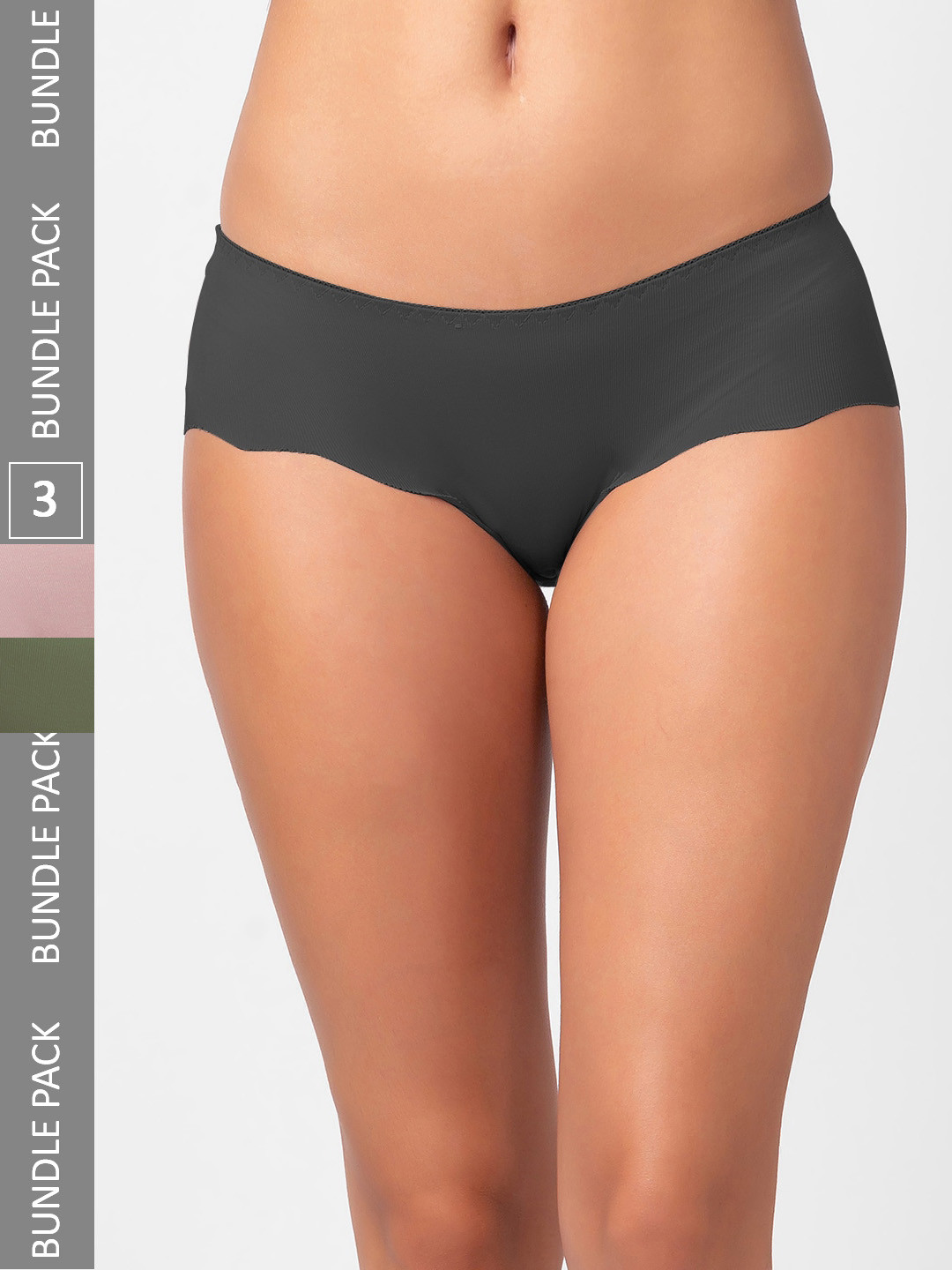 

FashionRack Women Pack Of 3 Seamless Hipster Cotton Briefs 3801_SBG, Olive