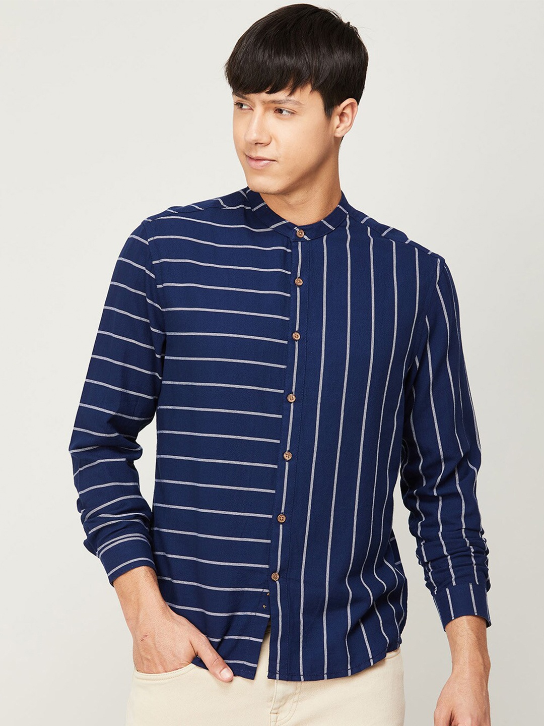 

Melange by Lifestyle Men Striped Cotton Casual Shirt, Navy blue