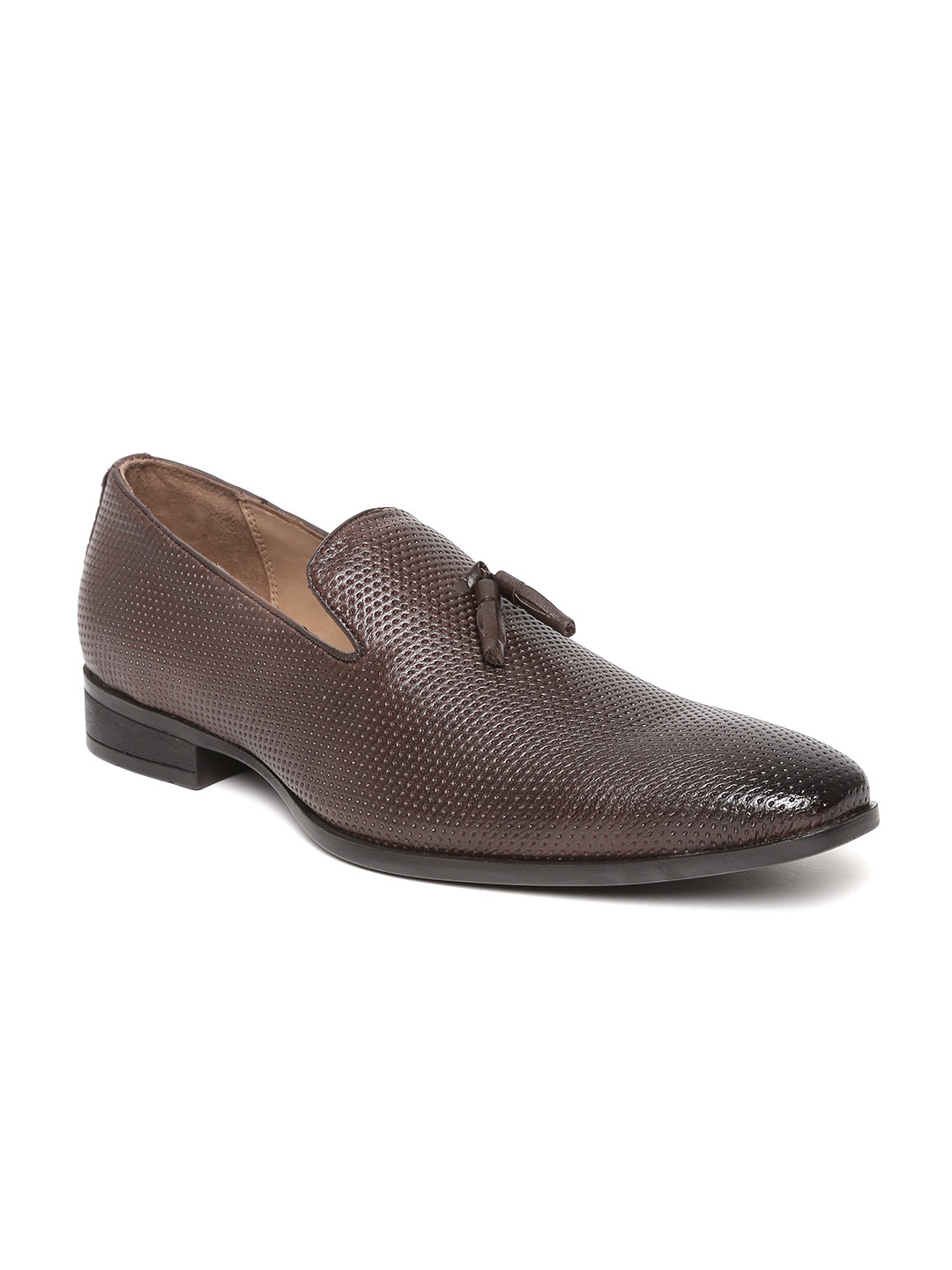 

San Frissco Men Brown Leather Textured Tasselled Semiformal Slip-Ons