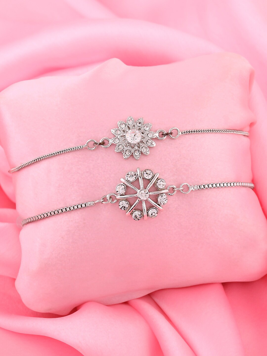 

Estele Women Set Of 2 Silver-Plated Crystals Charm Bracelet