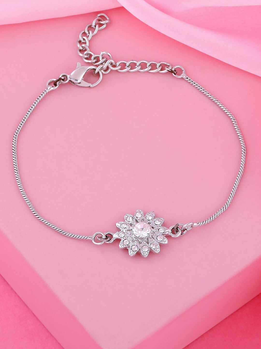 

Estele Women Crystals Silver-Plated Charm Bracelet