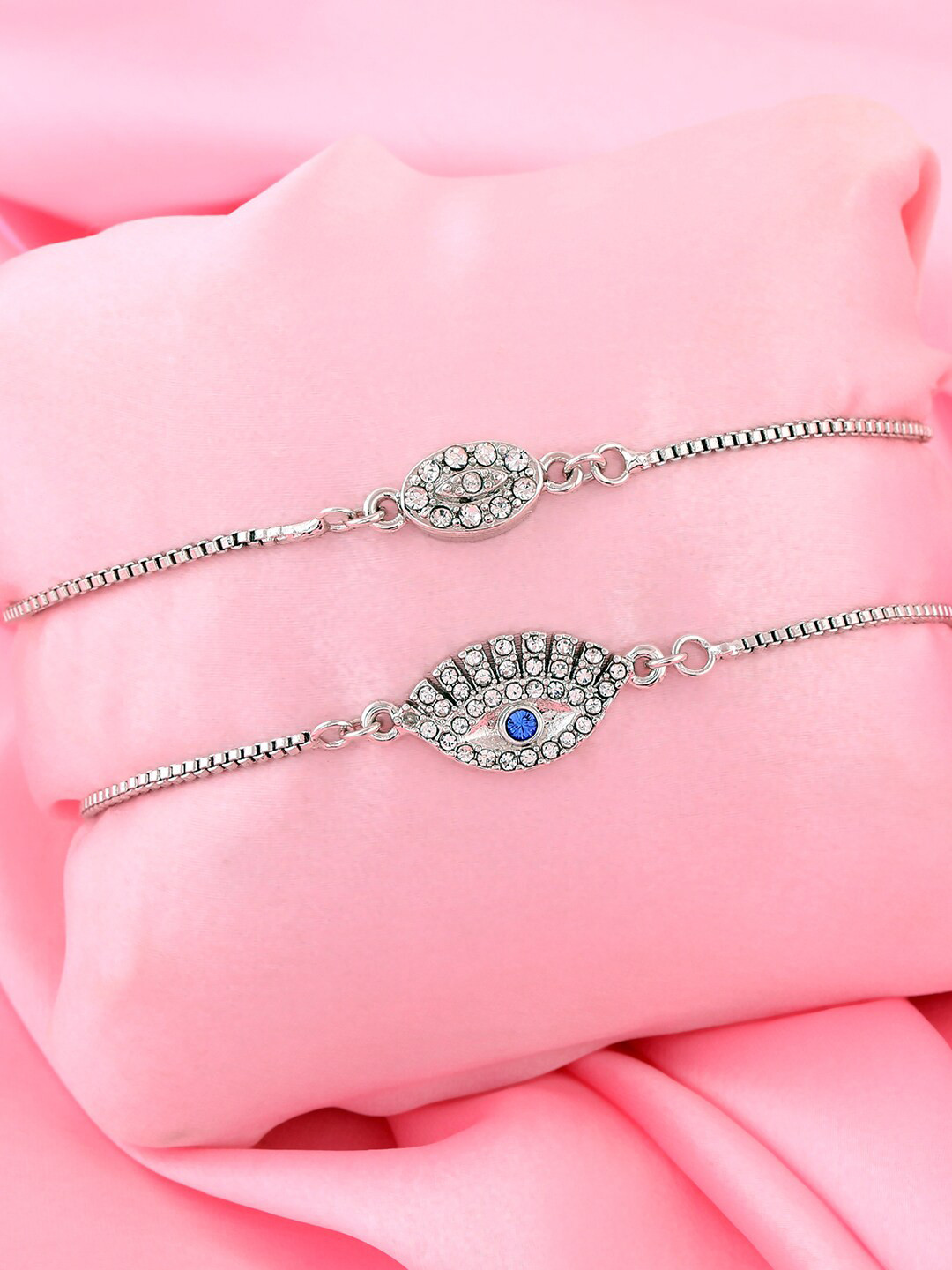 

Estele Women Set of 2 Crystals Silver-Plated Charm Bracelet