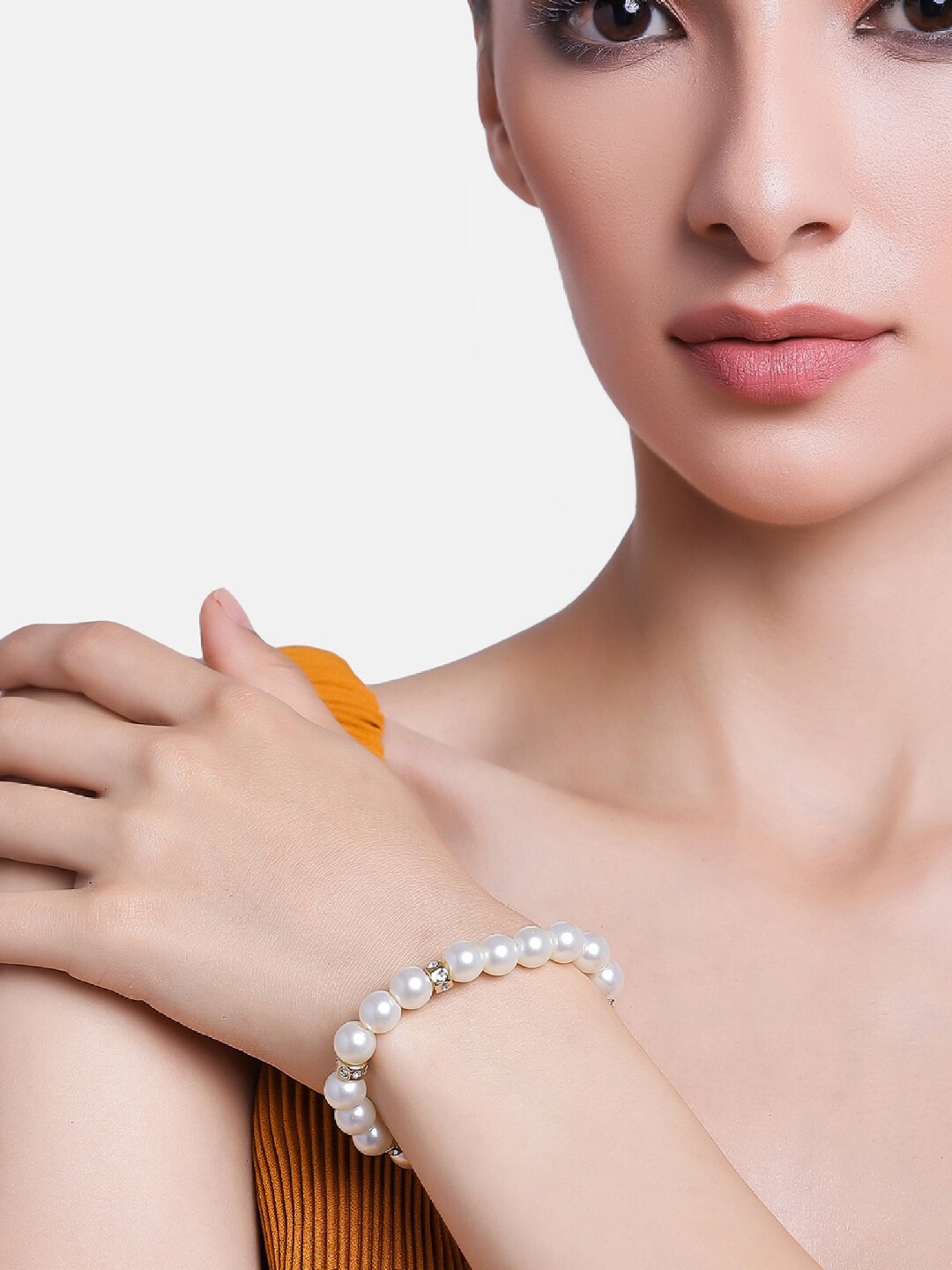 

Estele Women Gold-Plated Pearls Wraparound Bracelet, White