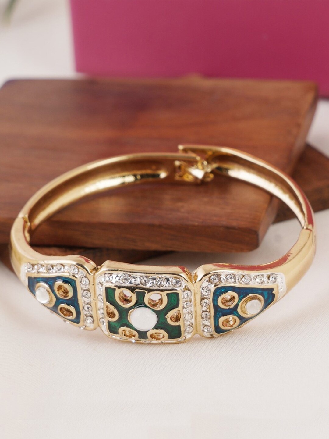 

Estele Women Gold-Plated Bangle-Style Bracelet, Green