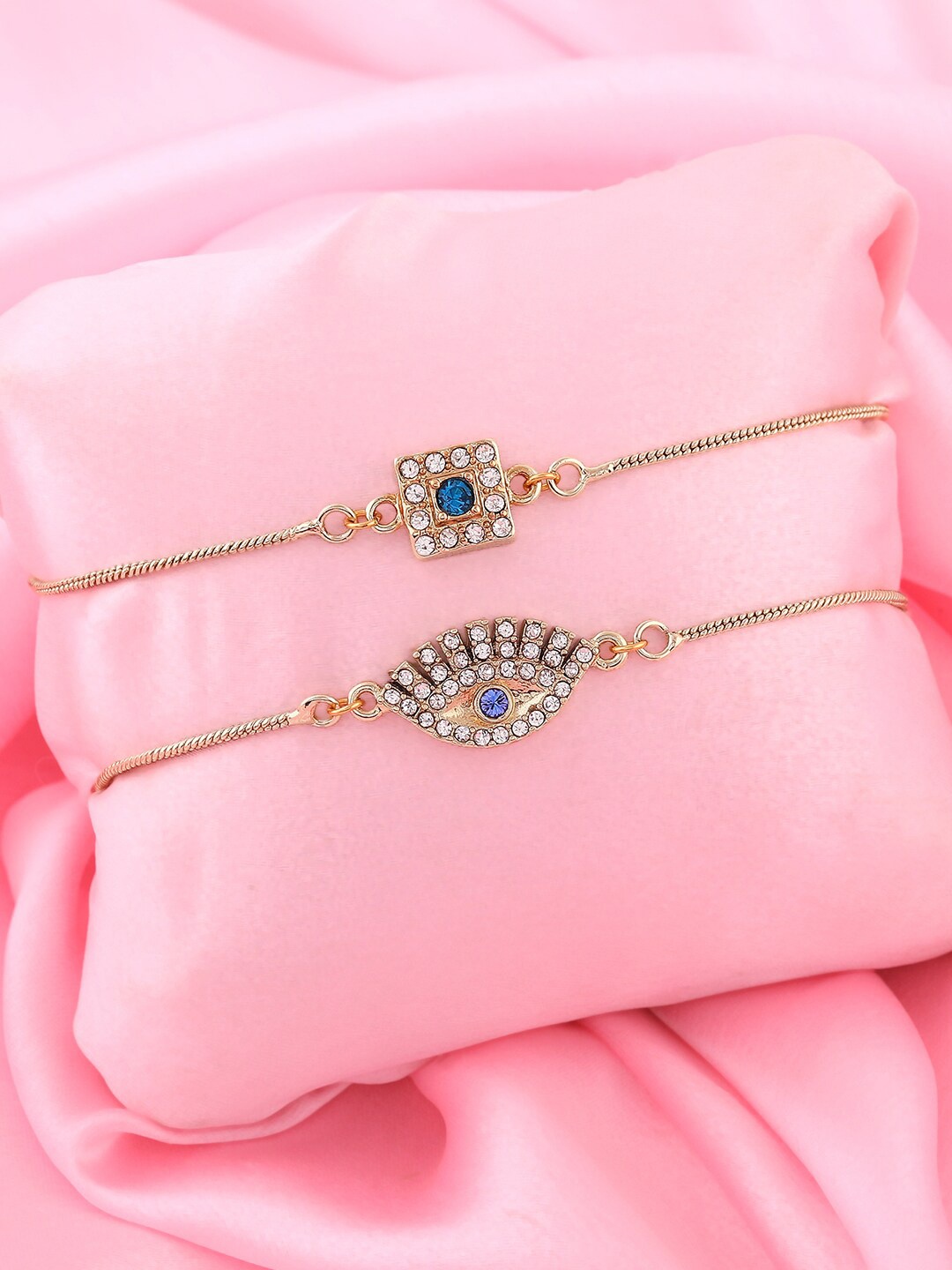 

Estele Women Pack of 2 Gold-Plated Charm Bracelet, Blue