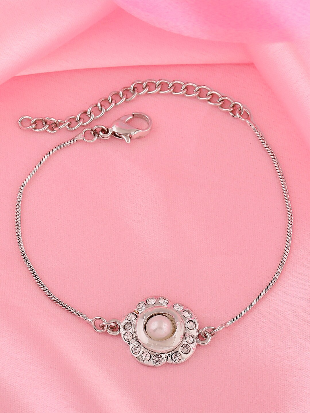 

Estele Women Crystals Silver-Plated Charm Bracelet, White