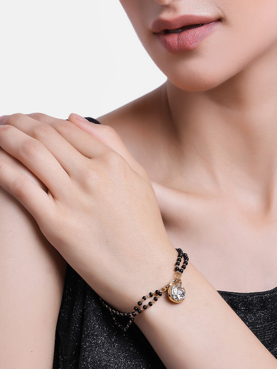 

Estele Women Gold-Plated Crystals Link Bracelet, Black
