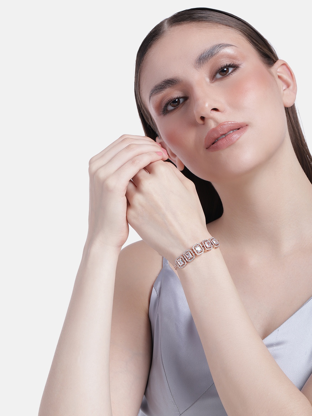 

Estele Women Brass Cubic Zirconia Rose Gold-Plated Cuff Bracelet